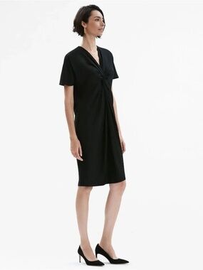 MM Lafleur Tina Black Shadow Stripe Twist-Front Midi Dress Size L